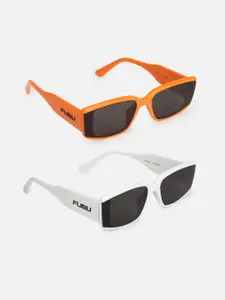 FOREVER 21 Women Set of 2 Black Lens & Orange Rectangle Sunglasses