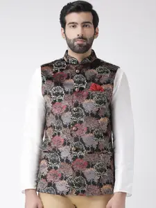 KISAH Men Black Printed Nehru Jackets