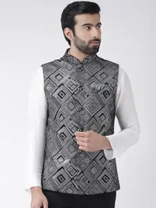 KISAH Men Black Printed Nehru Jacket