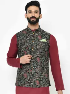 KISAH Men Kantha Printed Regular Fit Nehru Jacket