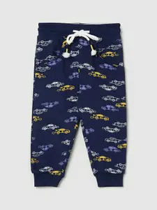 max Boys Blue & Yellow Regular Fit Printed Cotton Joggers