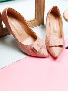 XE Looks Women Pink Textured Block Pumps with Bows