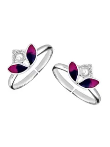 LeCalla Set Of 2 925 Sterling Silver Pink & purple Enamelled Toe Rings