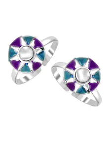 LeCalla Set of 2 925 Sterling Silver Enamel Toe Ring