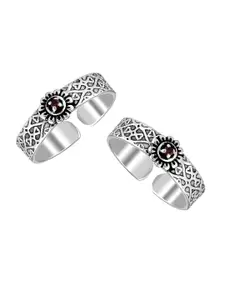 LeCalla Set Of 2 Silver-Plated Oxidized Toe Rings