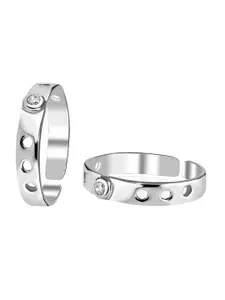 LeCalla Set of 2 925 Sterling Silver Silver-Toned White CZ-Studded Adjustable Toe Rings