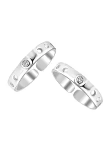 LeCalla Set of 2 925 Sterling Silver Silver-Toned White CZ-Studded Adjustable Toe Rings
