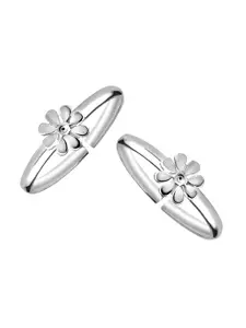 LeCalla Set of 2 925 Sterling Silver Floral Textured Toe Rings