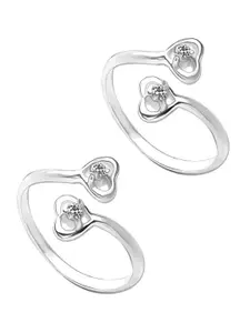 LeCalla Set Of 2 925 Sterling Silver Silver-Toned White CZ-Studded Adjustable Toe Rings
