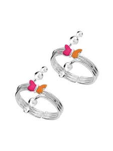 LeCalla Set Of 2 925 Sterling Silver Butterfly Toe Rings