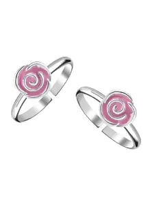 LeCalla Set of 2 925 Sterling Silver Floral Textured Toe Rings