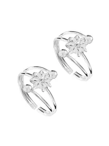 LeCalla Silver Toned Bridal Flower Adjustable Silver Toe Rings