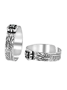 LeCalla Set Of 2 925 Sterling Silver-Toned & Black Butterfly-Charm Toe Rings