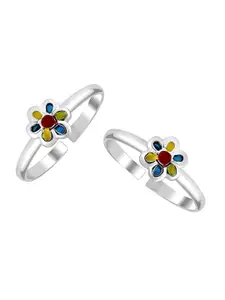 LeCalla Silver Toned Floral Enameled Silver Toe Rings