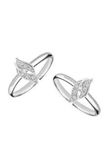 LeCalla Set of 2 925 Sterling Silver Silver-Toned White CZ Studded Adjustable Toe Rings