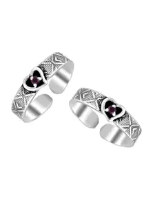 LeCalla Women Set of 2  Silver-Toned CZ-Studded Toe Rings
