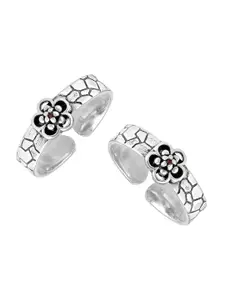 LeCalla Women Set of 2 925 Sterling Silver Antique Floral Design Adjustable Toe Rings
