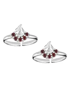 LeCalla Silver-Toned 925 Sterling Silver Red Zircon Stone Toe Rings