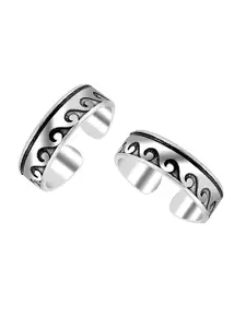 LeCalla Women Set of 2 925 Sterling Silver Sea-Waves Adjustable Antique Toe Rings