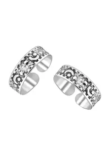 LeCalla 2pc 925 Sterling Silver Moon and Stars Antique Toe Rings