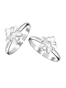 LeCalla Women Set of 2 925 Sterling Silver Floral Shaped Adjustable Toe Rings