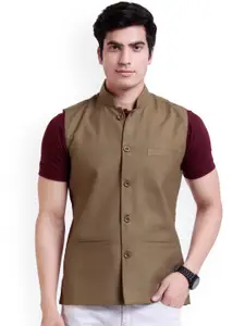 Vandnam Fabrics Men Khaki Geometric Crop Tailored Jacket
