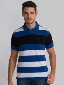 Parx Men Blue & Black Colourblocked Polo Collar T-shirt