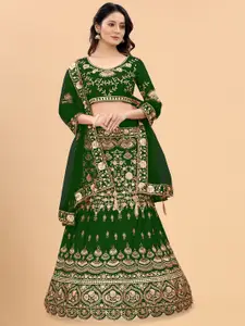 Xenilla Green & Gold-Toned Embroidered Semi-Stitched Lehenga & Blouse With Dupatta