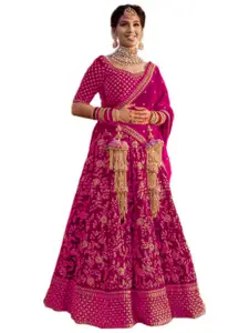 Xenilla Pink & Gold-Toned Embroidered Semi-Stitched Lehenga & Blouse With Dupatta