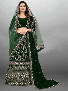 Xenilla Women Green & Gold-Toned Embroidered Semi-Stitched Lehenga & Blouse With Dupatta