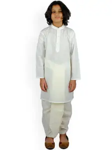 Sethukrishna Boys Cream-Coloured Pure Cotton Kurti with Trousers