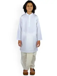 Sethukrishna Boys White Solid Pure Cotton Kurta With Dhoti Pant