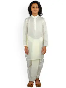 Sethukrishna Boys Cream-Coloured Kurta with Dhoti Pants