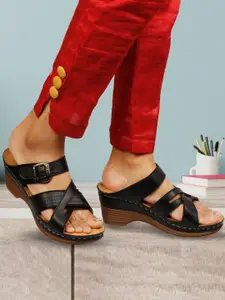 XE Looks Women Black Wedge Heels with Laser Cuts