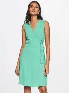 AND Women Green Solid Wrap Dress