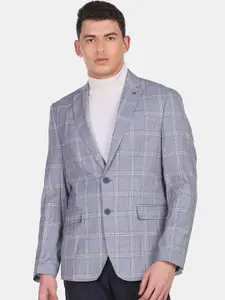 Arrow Men Blue Checked Single-Breasted Slim-Fit Formal Blazers