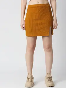 Disrupt Women Mustard-Yellow Solid Slim-Fit Pencil Mini Skirt