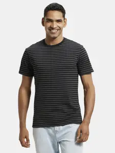 Jockey Men Black Striped Raw Edge T-shirt