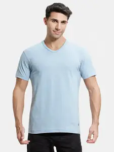 Jockey Men Blue V-Neck Raw Edge T-shirt