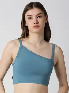 Disrupt Women Blue Solid Sleeveless Bralette Crop Top