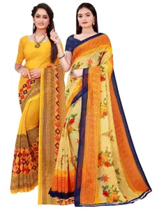 Florence Pack Of 2 Women Yellow Printed Pure Georgette Saree With Unstitched Blouse