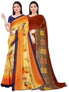Florence Pack Of 2 Beige & Maroon Printed Floral Pure Georgette Saree