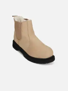 FOREVER 21 Women Brown Solid Mid-Top PU Flat Boots