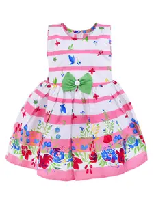 Wish Karo Girls Pink & White Floral Printed Fit and Flare Dress