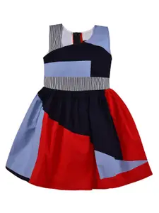 Wish Karo Navy Blue & Red Colourblocked Dress