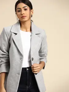 all about you Women Grey Melange Solid Smart Casual Blazer
