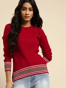 all about you Women Red Striped Striped Pullover