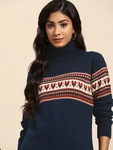 all about you Women Navy Blue Fair Isle Pullover