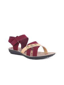 FABBMATE Women Maroon Printed Open Toe Flats with Bows