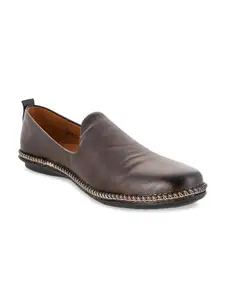 Aristitch Men Brown Slip-on Leather Espadrilles